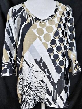 alfred dunner Petite Geometric Embellished Tunic in Black & White Size Medium248